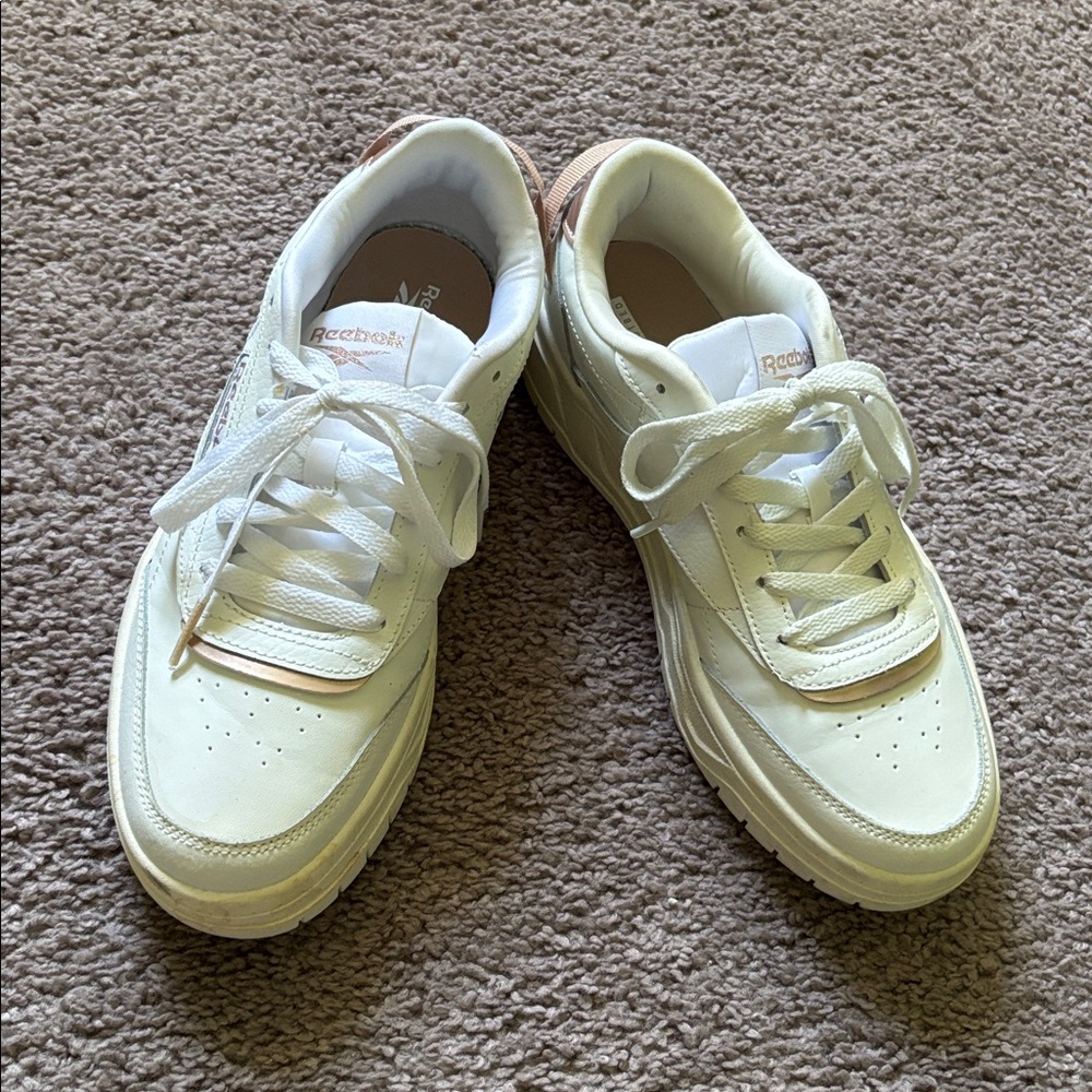 Woman’s Reebok Classic Chalk Casual Rose Gold Accents
